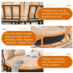 AECOJOY Patio Furniture Outdoor Round Daybed with Removable Cushions 4 Piece Sectional Sofa Patio Furniture Set, Beige