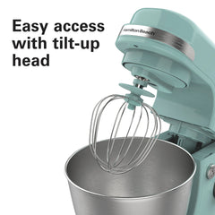 Hamilton Beach 4 Quart Stand Mixer for Kitchen, 7 Speeds, Tilt - Head, Dough Hook, Whisk & Flat Beater, White