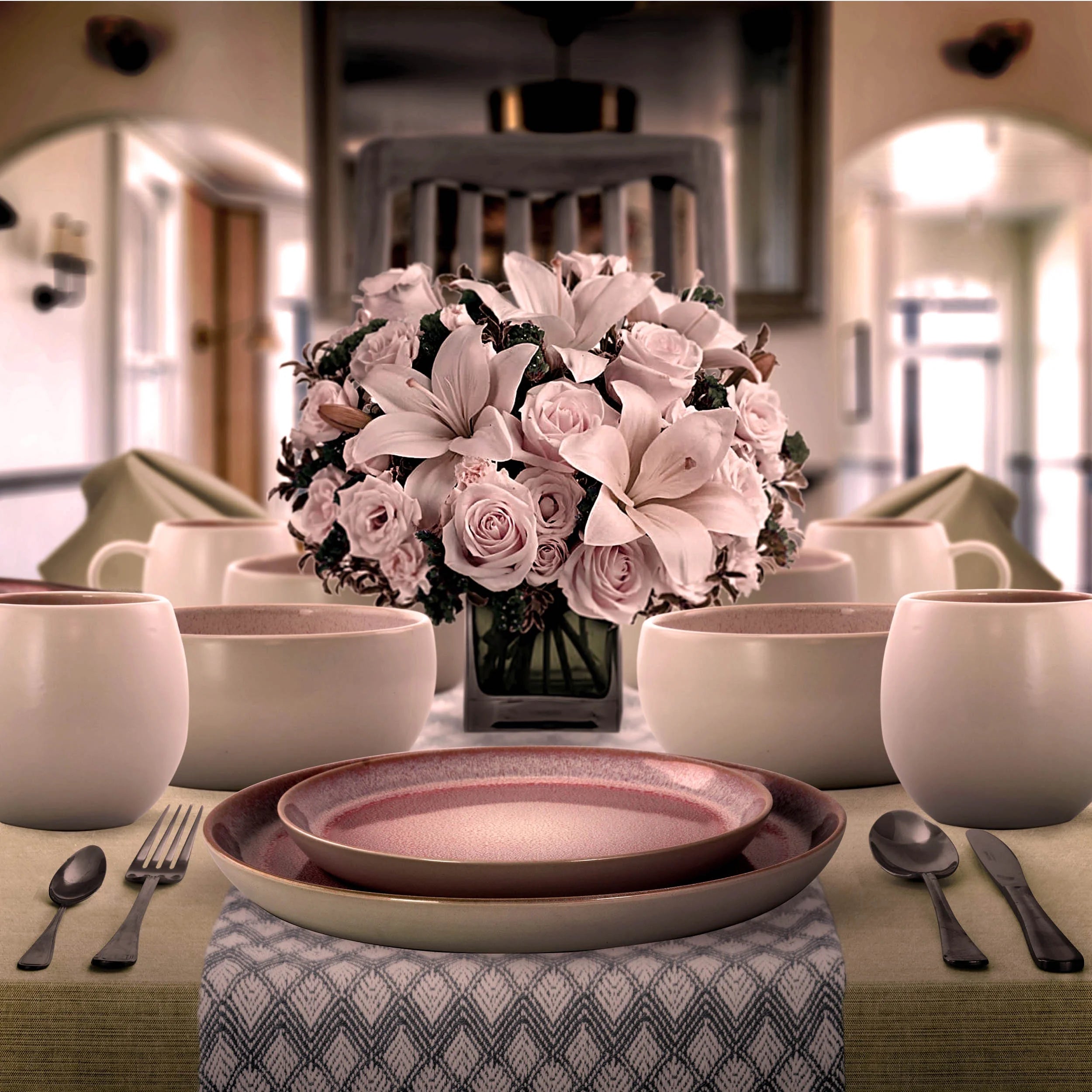 Elama Mocha Mauve 16 Piece Stoneware Dinnerware Set in Purple