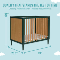 Dream on Me Lucas Mini Modern Crib with Rounded Spindles I Convertible Crib I Mid - Century Meets Modern I Portable Crib