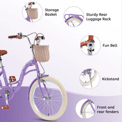 Bstjewey 20 in Girls Bike with Basket, Kids Bicycle for Ages 7 - 13