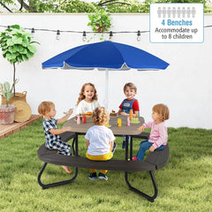 8-Person Kids Picnic Table Bench Set with Removable & Foldable Umbrella, Toddler Outdoor HDPE Activity Table and Chair Set for Backyard Patio