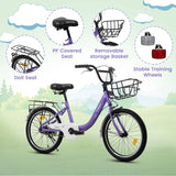 20 in Kids Bike for Boys Girls, 1 Speed Children Bicycle with Basket, Rear Seat, Chain Guard, Coaster Brake and V - Brake, Steel Frame Kids Bike for Ages 6 - 12 Years Old Birthday Gift, Purple