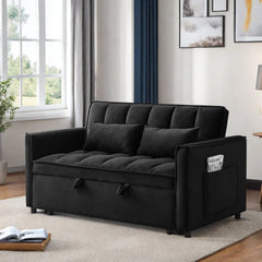Convertible Sofa Bed, 3 - in - 1 Sleeper Sofa with Pull Out Bed, Sleeper Futon Couch Loveseat with Adjsutable Backrest and Pillows for Living Room, Black
