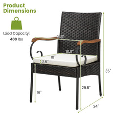 Set of 2, Outdoor PE Rattan Chairs with Soft Zippered Cushion, Heavy-Duty Metal Frame & All-Weather Wicker