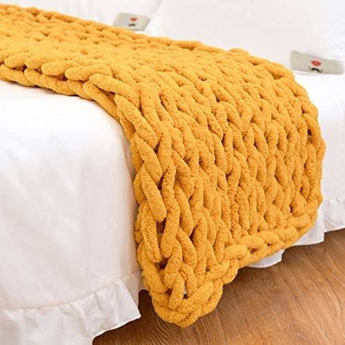 Chunky Knit Blanket Throw 40 inch40 inch, Hand Knitted Warm Chenille Throw Blanket, Home Decor Soft Thick Yarn Cable Knit Blanket,Soft Breathable
