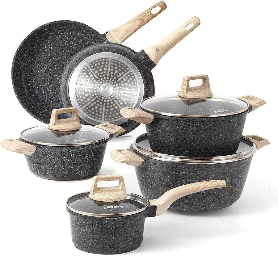 Carote Nonstick Kitchen Cookware Set,10 Pcs Pots and Pans Set Nonstick Cookware