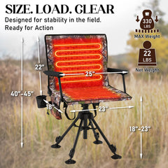 AECOJOY Heated Hunting Chair, Camouflage Pattern, Foldable Design for Cold Weather Outdoor Sports