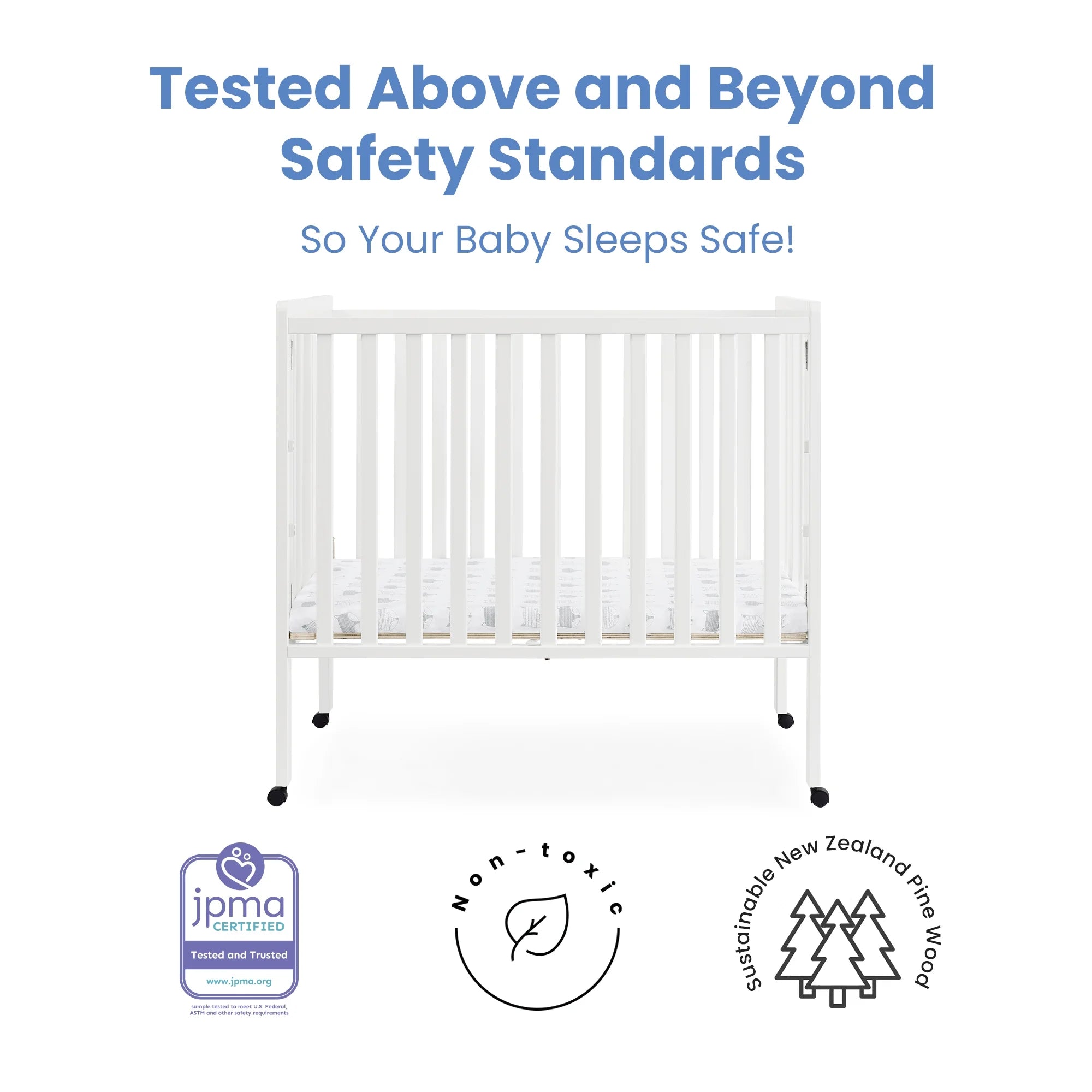 Delta Children Lee Portable Folding Mini Crib with 1.5 - Inch Mattress - Greenguard Gold Certified, Bianca White