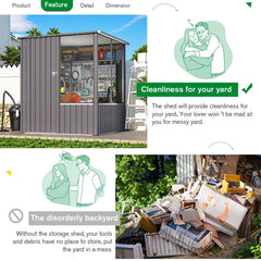 AECOJOY 5x5 FT Storage Shed, Metal Sheds & Outdoor Storage with Lockable Doors and Ventilated Mesh, Utility Garden Tool Shed