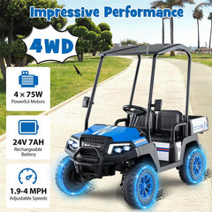 24V 4WD 2-Seater Kids Golf Cart with Sun Shade, Storage Trunk & Remote Control, LED Lights, Electric Ride on Toy Car for Boys Girls Ages 3+