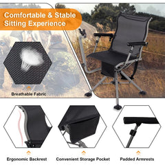 360° Swivel Hunting Chair, Portable Deer Blind Chair Sniper Seat with Adjustable Shooting Rest, Extendable Aluminum Legs & Carrying Strap for Camping