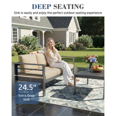 AECOJOY Aluminum Patio Furniture Set, 5 Pieces Outdoor Sectional Sofa Set, Beige