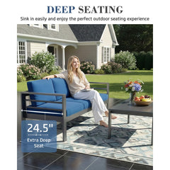 AECOJOY Aluminum Patio Furniture Set, 5 Pieces Outdoor Sectional Sofa Set, Blue