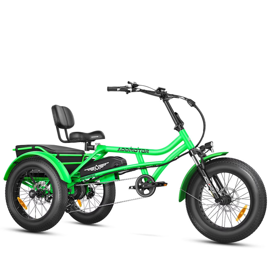 Addmotor M - 360II Semi - Recumbent Electric Trike, 85MI, Fat Tire 3 Wheel Electric Bike for Adults, 750W 48V 20ah Electric Tricycle for Seniors, 20" Electric Trike with Speed Differential, Green