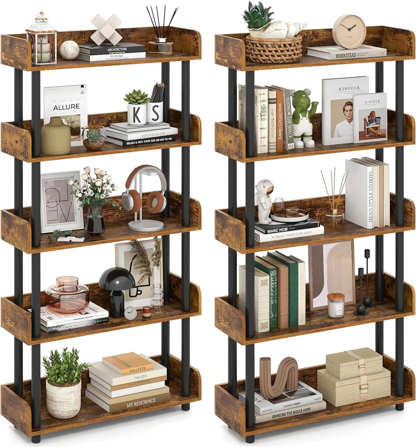 Tangkula 5-Tier Open Bookcase with Industrial Storage Unit