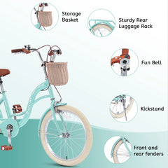 Bstjewey 20 in Girls Bike with Basket, Kids Bicycle for Ages 7 - 13