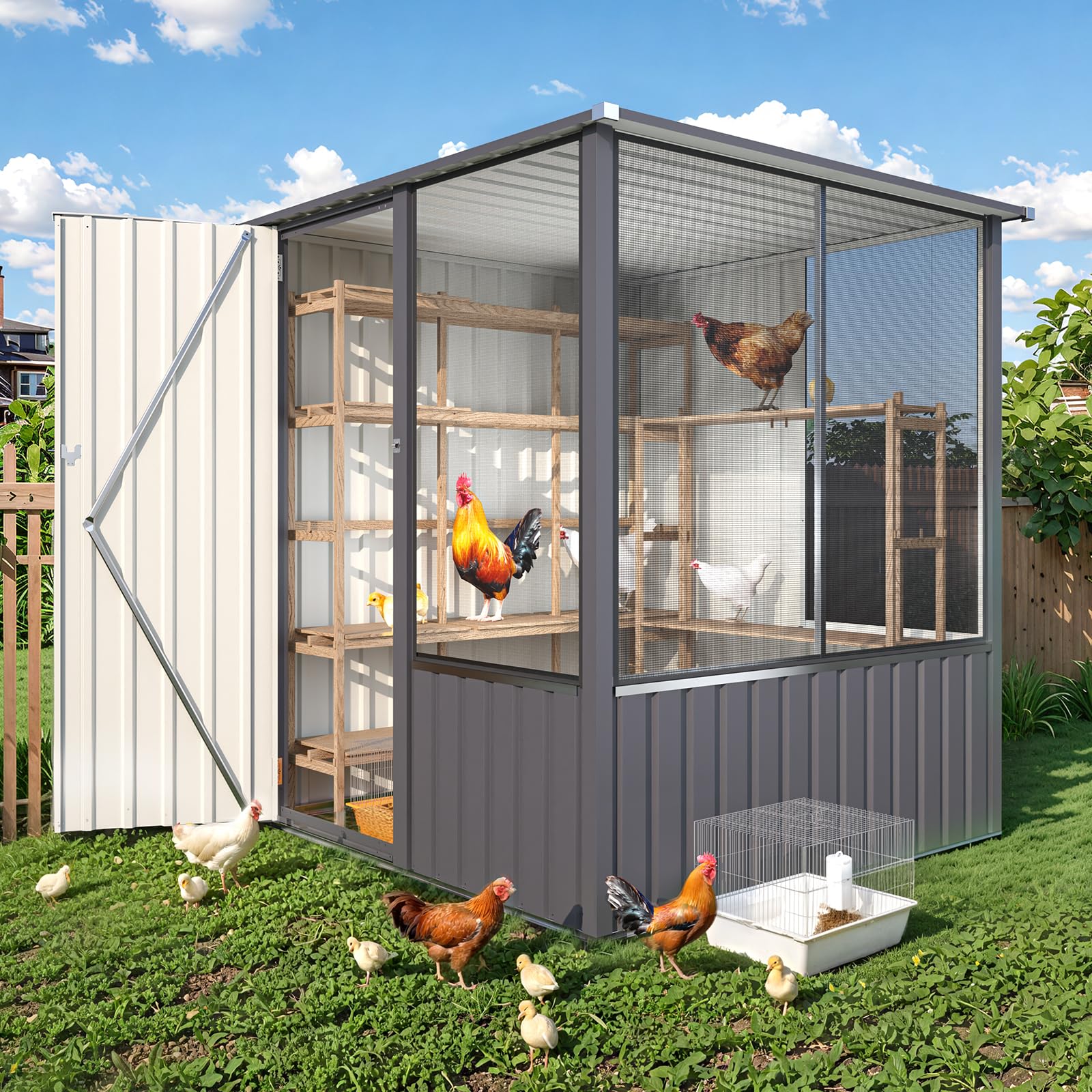 AECOJOY 5x5 FT Storage Shed, Metal Sheds & Outdoor Storage with Lockable Doors and Ventilated Mesh, Utility Garden Tool Shed