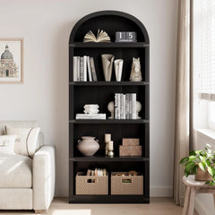 Bookcase 5 Shelf Arched Bookshelf 71.65in Tall Bookcase Farmhouse Display Storage Rack Wooden Bookshelves for Home Office, Living Room(White)