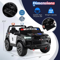 24V 4WD 2-Seater Ride on Police Car, Licensed Chevrolet Kids Electric Vehicle with Remote Control, Megaphone, Siren, Flashing LED Lights & Storage