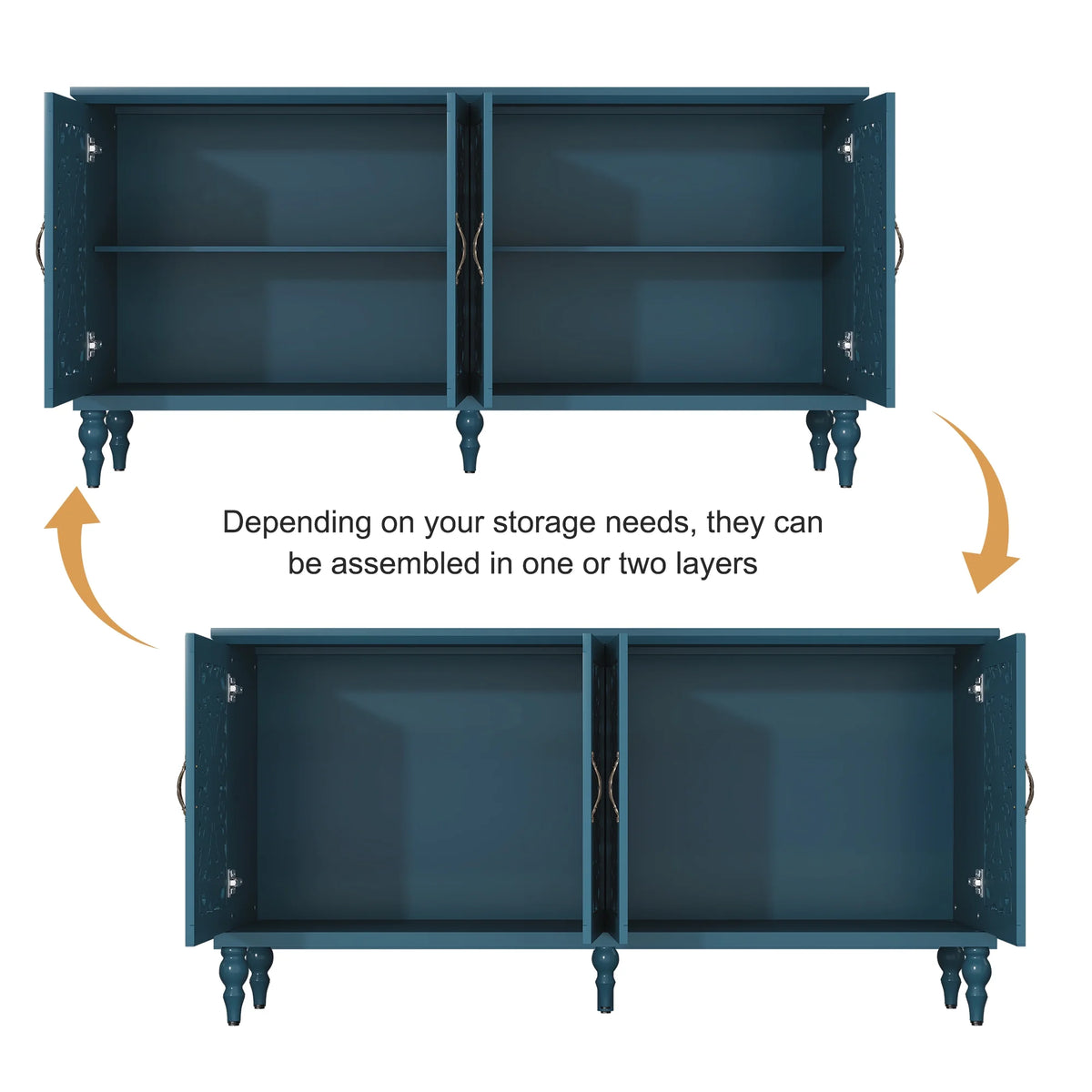 HLR 48" Accent Cabinet with 4 Doors, Vintage Hollow Carving Storage Credenza, Sideboards and Buffets Cabinet for Living Room, Kitchen, Dining Room, Entryway