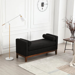 53.5"w Elegant Upholstered Bench with Wood Legs & Round Pillows, Comfy Boucle Fabric Footrest with Arms, Entryway Bench for End of Bed, Bedroom and Living Room, Ivory