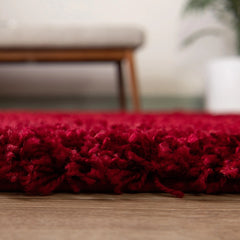 Rugs.com Solid Shag Collection Rug - 13 Ft Runner Cherry Red Shag Rug Perfect for Hallways, Entryways