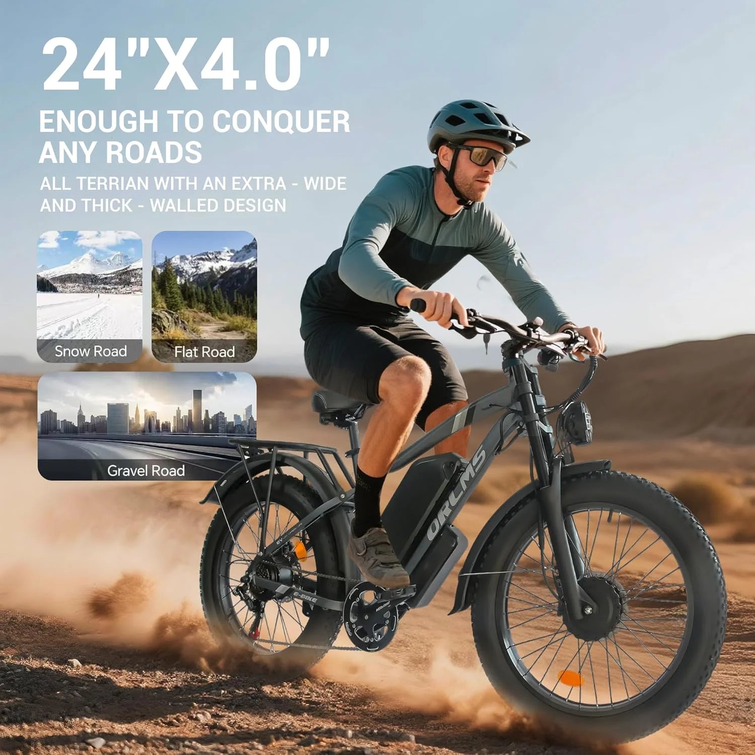 3000W Peak Dual Motor E - Bike, 52V 25AH Battery Elec - Tric Bike for Adults, 35MPH Mountain AWD 7 - Speed Snow E - Bike with 24" x 4.0 Fat Tire for Mountain Snow Hunting Commuting