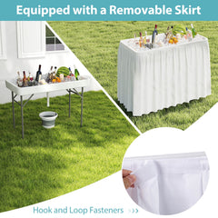 Costway 4 Foot Ice Cooler Folding Table Outdoor Portable Ice Bin Table with Large Sink