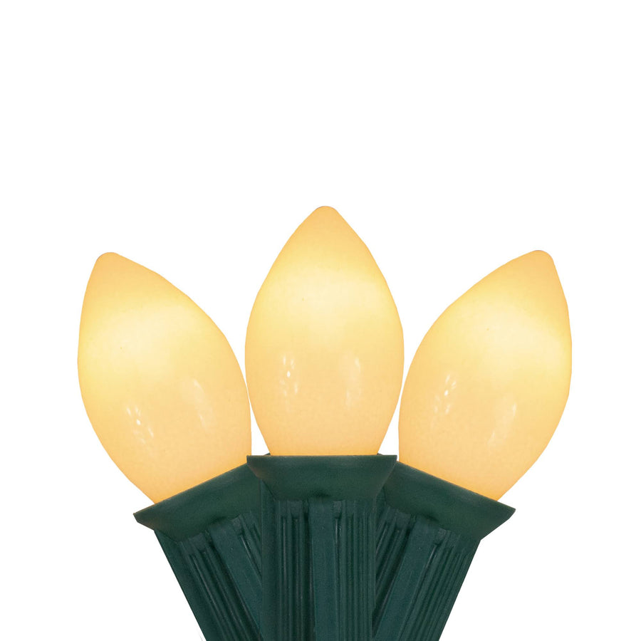 25-Count Opaque Clear White C7 Patio Wedding Christmas Light Set, 24ft Green Wire