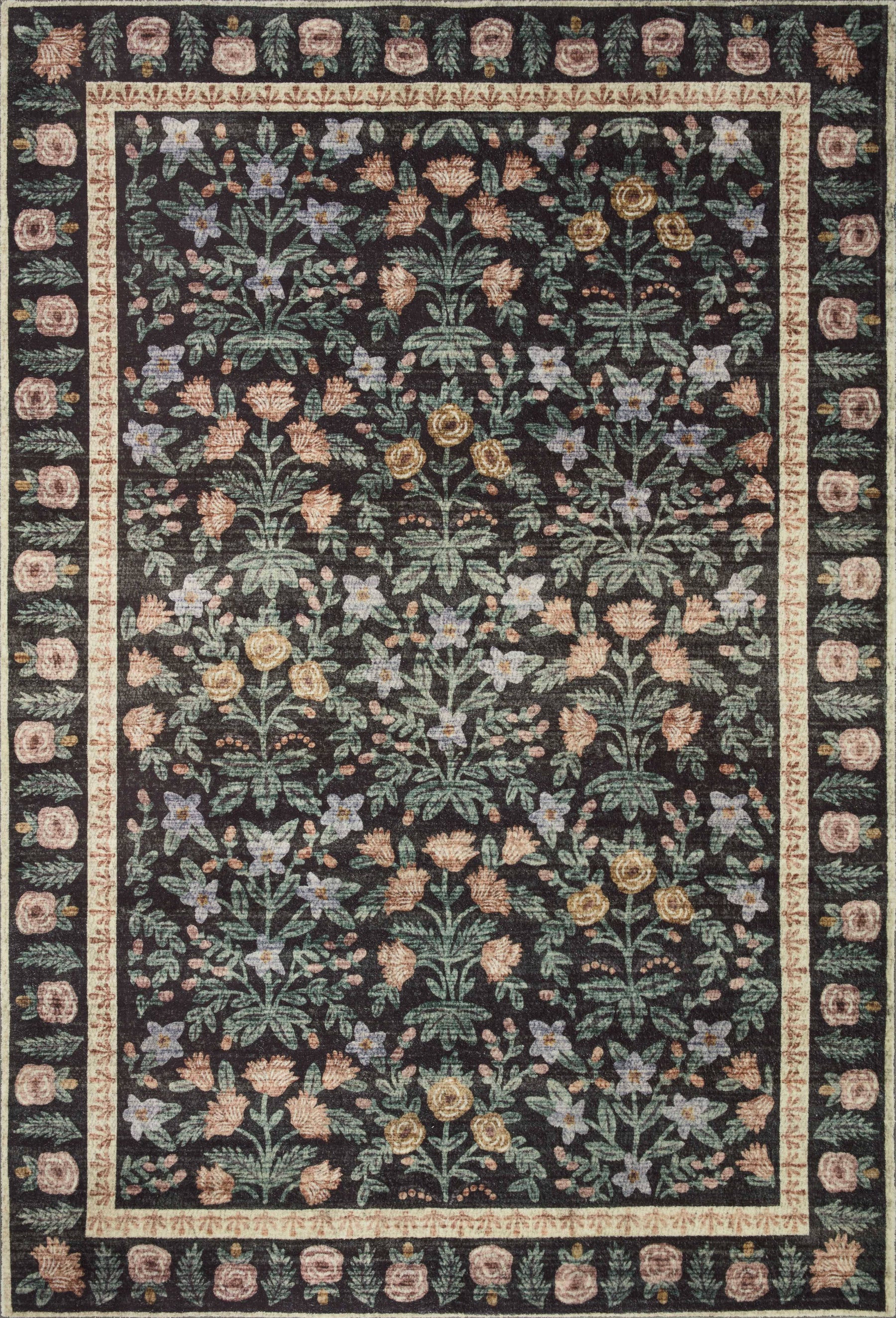 Rifle Paper Co. x Loloi 5'0" x 7'6" Black Eden feat. CloudPile Mughal Garden (EDE-02) Area Rug