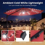 10FT Cantilever Patio Umbrella w/ 36 Solar LED Lights, 360° Rotation Offset Hanging Umbrella, Easy Tilt, 8 Sturdy Ribs, Sun Shade for Yard Pool