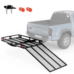 500 LBS Hitch Mount Cargo Carrier with Foldable Ramp, Heavy-Duty Mobility Scooter Wheelchair Carrier for SUV Cars with Stabilizer & 2 Tie-Down Straps