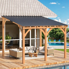 AECOJOY 10' x 10' Outdoor Wooden Gazebo, Patio Lean to Hardtop Pergolas and Gazebos