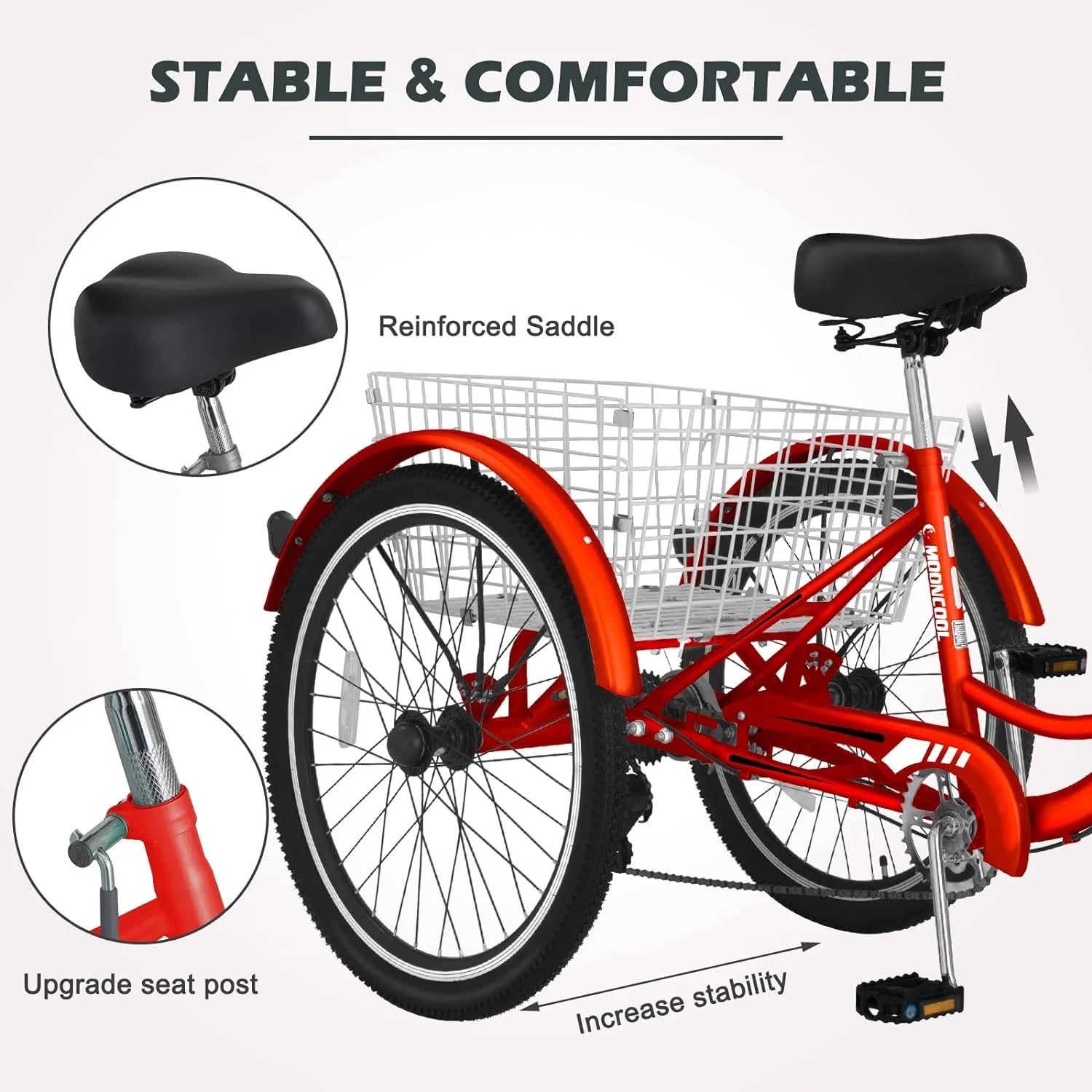 FICISOG 7 Speed Adult Tricycle for Women, 20/24/26 in Adult Trike with Basket, 3 Wheel Bikes for Adults Seniors, Cruise Trike for Shopping Picnic