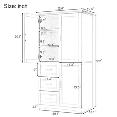 Bathroom Cabinet, 62.2" Tall Storage Cabinet with Doors and Shelves, Freestanding Linen Closet for Bathroom, Kitchen, Living Room, Grey