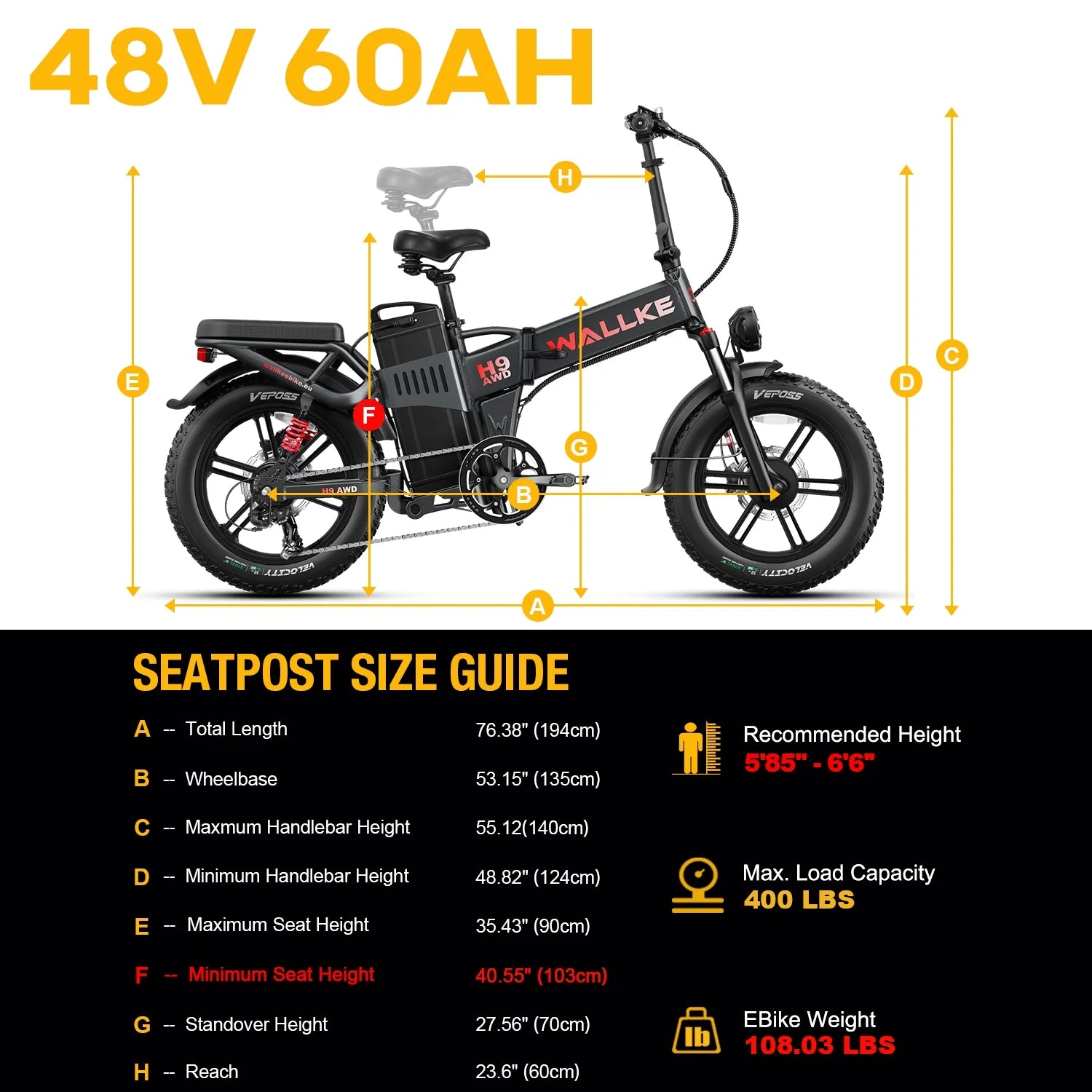 Wallke H9 AWD 3200W Dual Motor Electric Bike for Adult, 82ah 48V Dual Battery Long Range E - Bicycle, 31 - 34MPH Fast Ebike, 20" Fat Tire Offroad Full Suspension Folding, 3mm Aluminum Alloy Frame, UL2849