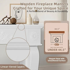 EPICOZY 44.5" Fireplace Mantel, Freestanding Fireplace Surround with Leg for Electric Fireplaces, MDF Mantel Surround with Shelf for Living Room with Decorative Pattern, Anti - Tipping & Waterproof