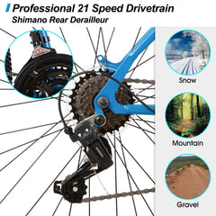 Hiland 26 27.5 29 in Mountain Bike, Mens Womens MTB with 21 Speeds, High - Tensile Steel Frame, V Brake, Hardtail Bicycle for Adults