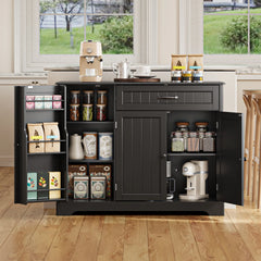 Coffee Bar, Lofka 42" Kitchen Storage Cabinet, Sideboard Buffet Cabinet with 8 Shelves, 1 Drawer
