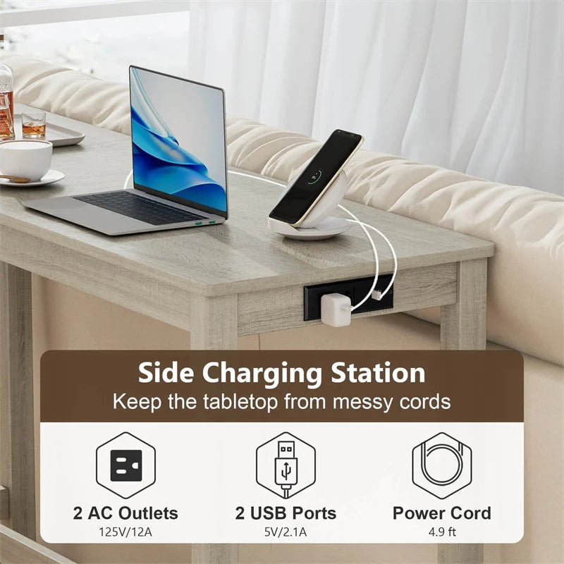 4-Piece Bar Table Set with Charging Station, 59" Counter Height Breakfast Nook Dining Set with 3 Padded Stools for Kitchen, Dinette & Small Spaces