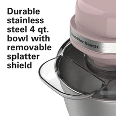 Hamilton Beach 4 Quart Stand Mixer for Kitchen, 7 Speeds, Tilt - Head, Dough Hook, Whisk & Flat Beater, White