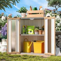 AECOJOY Small Outdoor Storage Cabinet Waterproof with Shelves, Vertical Garden Storage Sheds