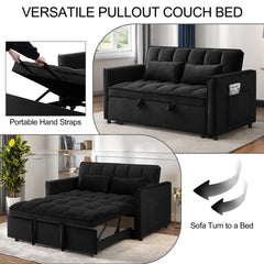 Convertible Sofa Bed, 3 - in - 1 Sleeper Sofa with Pull Out Bed, Sleeper Futon Couch Loveseat with Adjsutable Backrest and Pillows for Living Room, Black