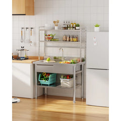 AECOJOY Stainless Steel Utility Sink with Shelves, Free Standing Single Bowl Commercial Kitchen Sinks