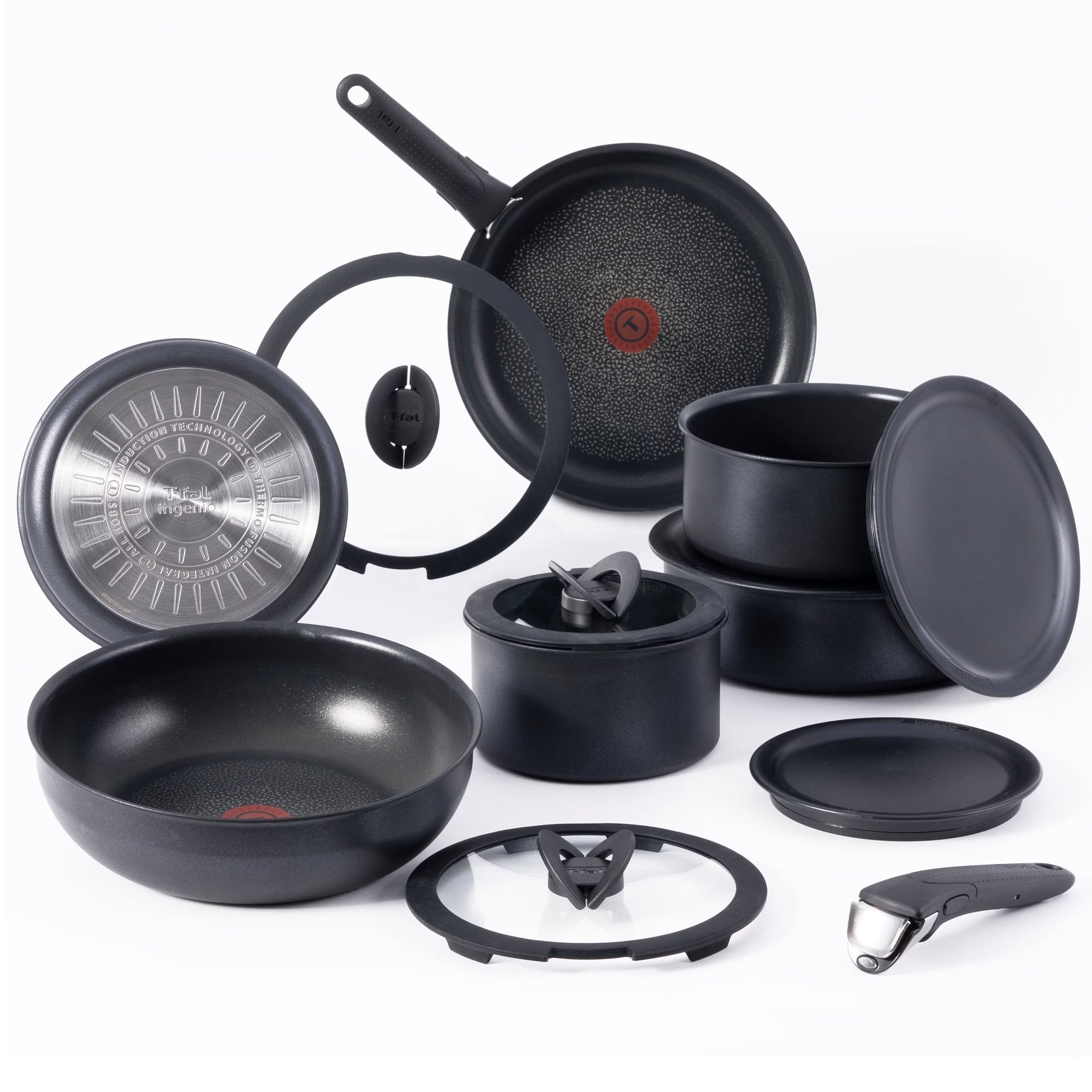 T - Fal Ingenio Expertise Nonstick 14 - Piece Cookware Set, Induction Oven Safe up to 500F, Detachable Handle, Onyx Black