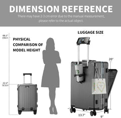 Carry - on Luggage with USB Charging Port, Front Compartment, TSA Lock, Airline Approved Carry on Hardside Suitcase with Spinner Wheels (Grey, 20 in)