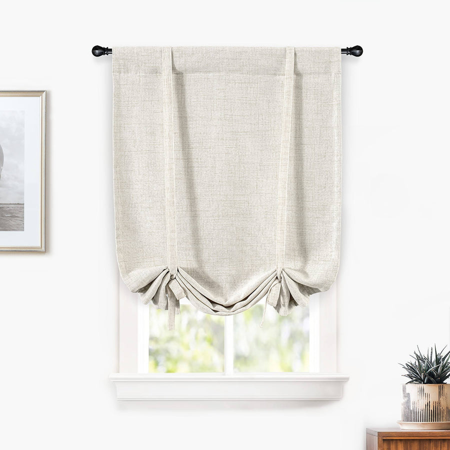 DriftAway Blackout Linen Textured Solid Basic Room Darkening Thermal Insulated Tie Up Adjustable Balloon Rod Pocket Curtain for Small Window 25 inch
