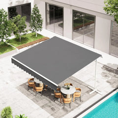 AECOJOY Free Standing Retractable Awning, 10'x8' Patio Awnings Outdoor Manual Sun Shade Shelter, Dark Grey