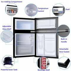 Costway Refrigerator Small Freezer Cooler Fridge Compact 3.2 cu ft. Unit, Grey
